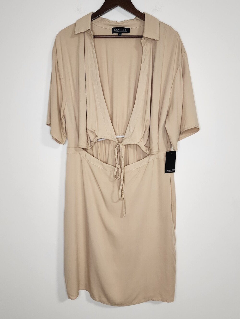 NWT Eloquii Neutral Beige Tie-Front Relaxed Dress Sz14 Euro Summer Casual Outing